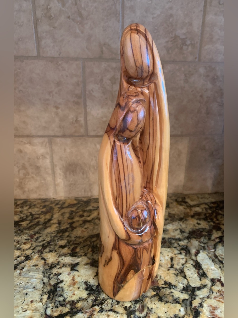 Hand Carved Olive Wood Holy Family Sculpture - Natural Brown